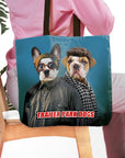 Personalized 'Trailer Park Dogs 2' tote bag with custom pet portraits of a French Bulldog and Bulldog.