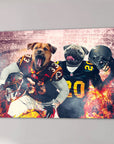 Personalized 'Washington Doggos' canvas featuring two dogs in football uniforms, one holding a helmet.