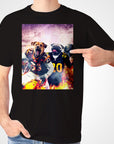 Black Gildan t-shirt with a personalized design of two dogs in football uniforms, one pointing.