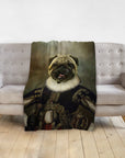 Personalized pet blanket with a pug in a renaissance royal portrait style.