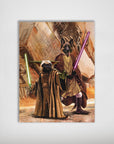 Personalized 'Yodogg & Jedi-Doggo' poster featuring two pets as Star Wars characters with lightsabers.