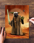 Personalized Yodogg puzzle featuring a pug as Yoda holding a green lightsaber.