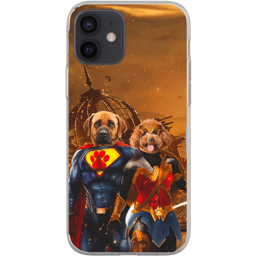 Funda personalizada para teléfono con 2 mascotas &#39;Superdog &amp;amp; Wonder Doggette&#39;