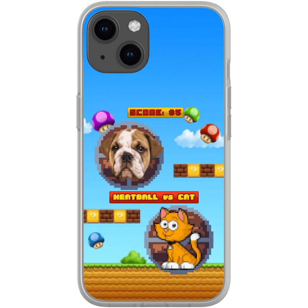 Funda de teléfono para mascotas personalizada con videojuego retro