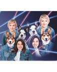 Lienzo de pie personalizado 'Lazer Portrait 2 Pet &amp; Humans(Females) de los años 80'