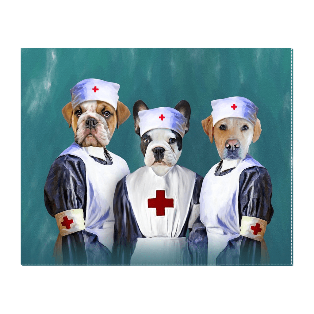 Lienzo personalizado con 3 mascotas de pie &#39;The Nurses&#39;