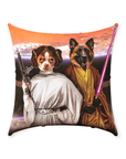 Cojín personalizado para 2 mascotas 'Princesa Leidown y Jedi-Doggo'