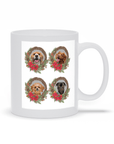 Taza con corona navideña personalizada para 4 mascotas