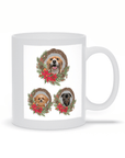 Taza con corona navideña personalizada para 3 mascotas