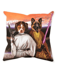 Cojín personalizado para 2 mascotas 'Princesa Leidown y Jedi-Doggo'