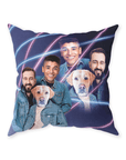 Cojín personalizado 'Lazer Portrait 1 mascota/humanos (hombres) de los años 80'