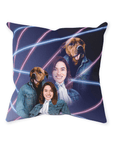 Cojín personalizado 'Retrato Lazer de los años 80 mascota (masculino)/humano (femenino)'