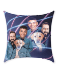 Cojín personalizado 'Lazer Portrait 1 mascota/humanos (hombres) de los años 80'