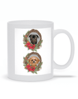 Taza con corona navideña personalizada para 2 mascotas