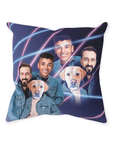 Cojín personalizado 'Lazer Portrait 1 mascota/humanos (hombres) de los años 80'