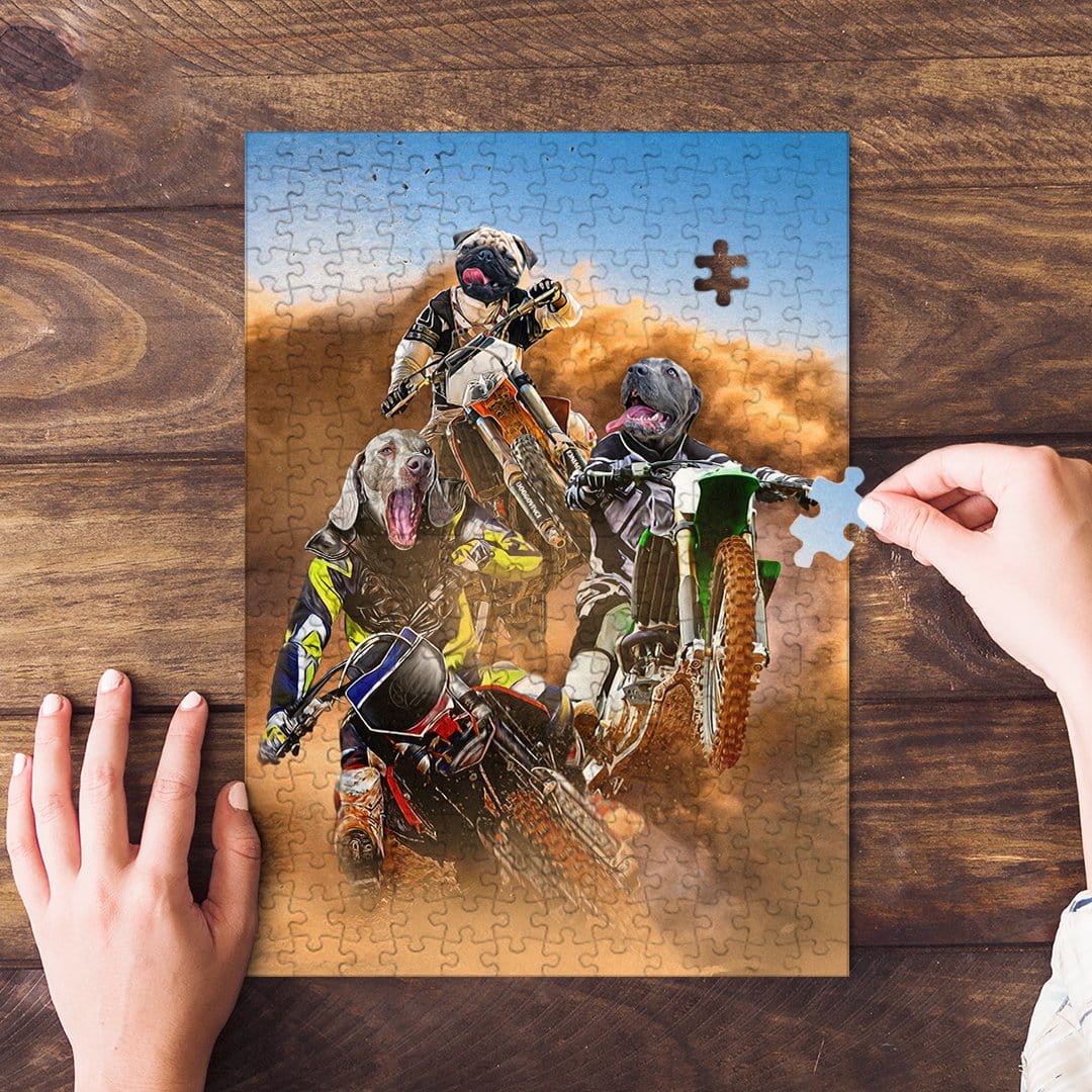 Puzzle personalizado de 3 mascotas &#39;The Motocross Riders&#39;